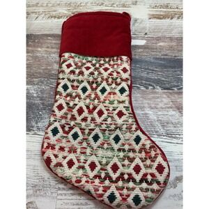 Cynthia Rowley 20" Christmas Stocking Red Green Cream Holiday Decor